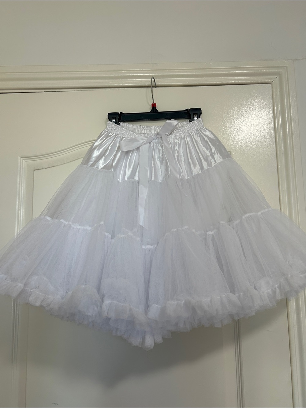 White Tulle Petticoat Skirt with Satin Waist Tie